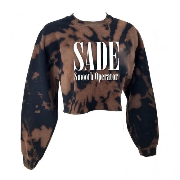 SADE Smooth Operator Soul R&B Rock Rap Acid Washed Crop Top Crewneck Sweatshirt - Picture 2 of 5